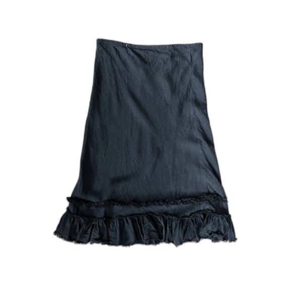 CALYPSO Black 100% Linen Maxi Ruffle Raw Hem Skirt   Women's Size Medium - Picture 3 of 8